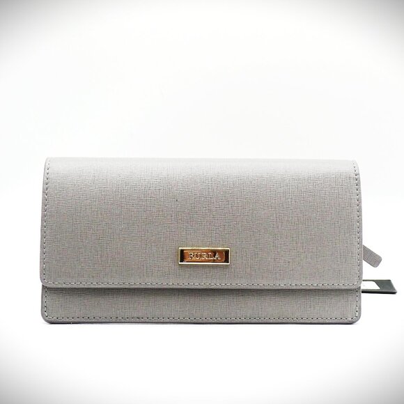 FURLA Grey Saffiano Leather Gold Plated Logo Bifold Wallet - Picture 2 of 8